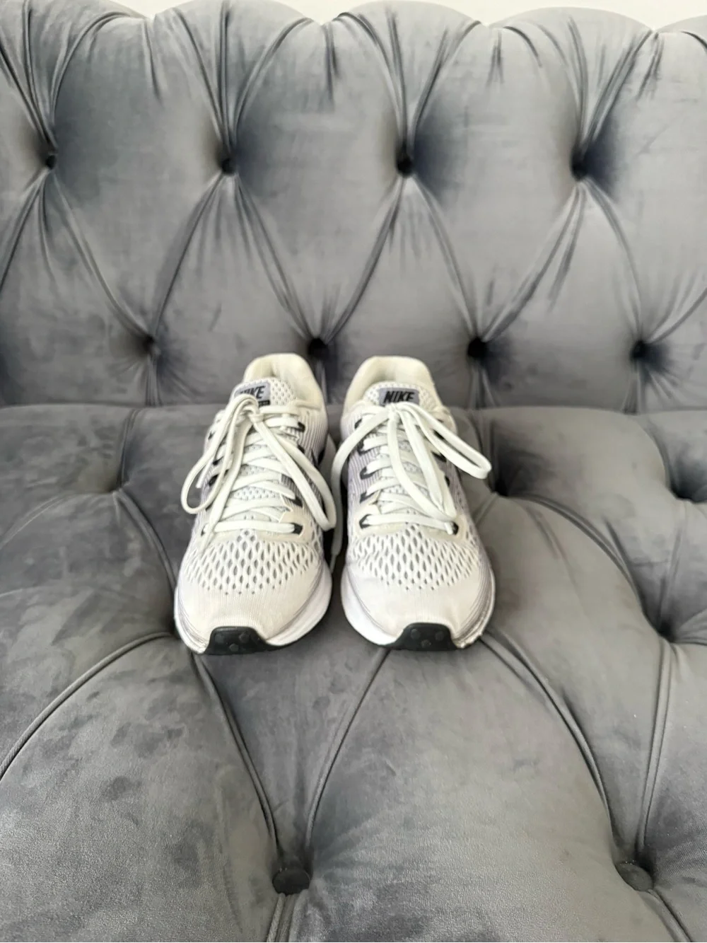 Nike Air Zoom Pegasus White and Gray women's Running Sneakers with Black Swoosh